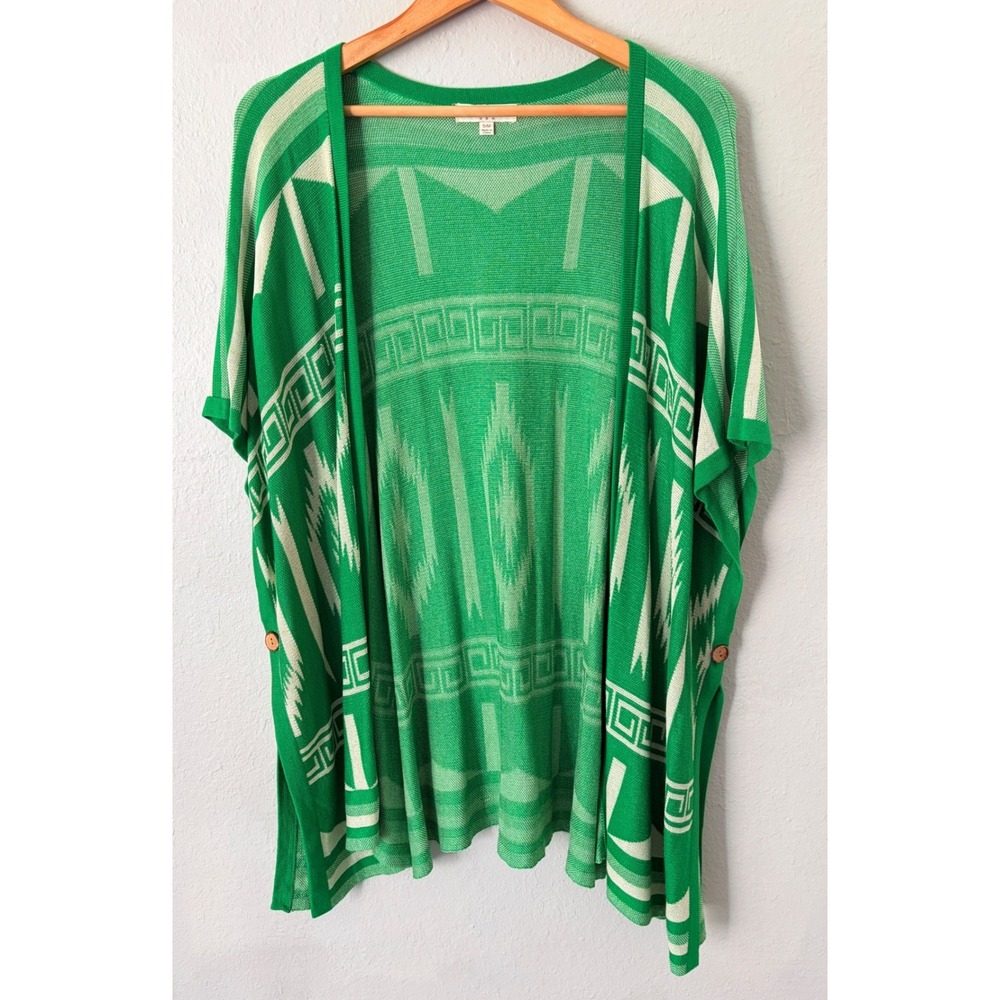 Umgee Womens Geometric Knit Kimono Cardigan S/M Green Southwestern Boho Resort - Picture 2 of 7